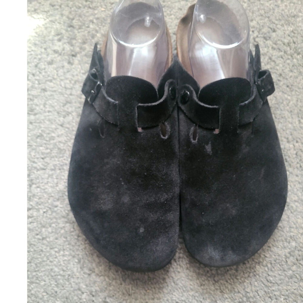 Birkenstock Boston Clogs Black Suede Men's  44 / 11 Adjustable Strap  Shoes
